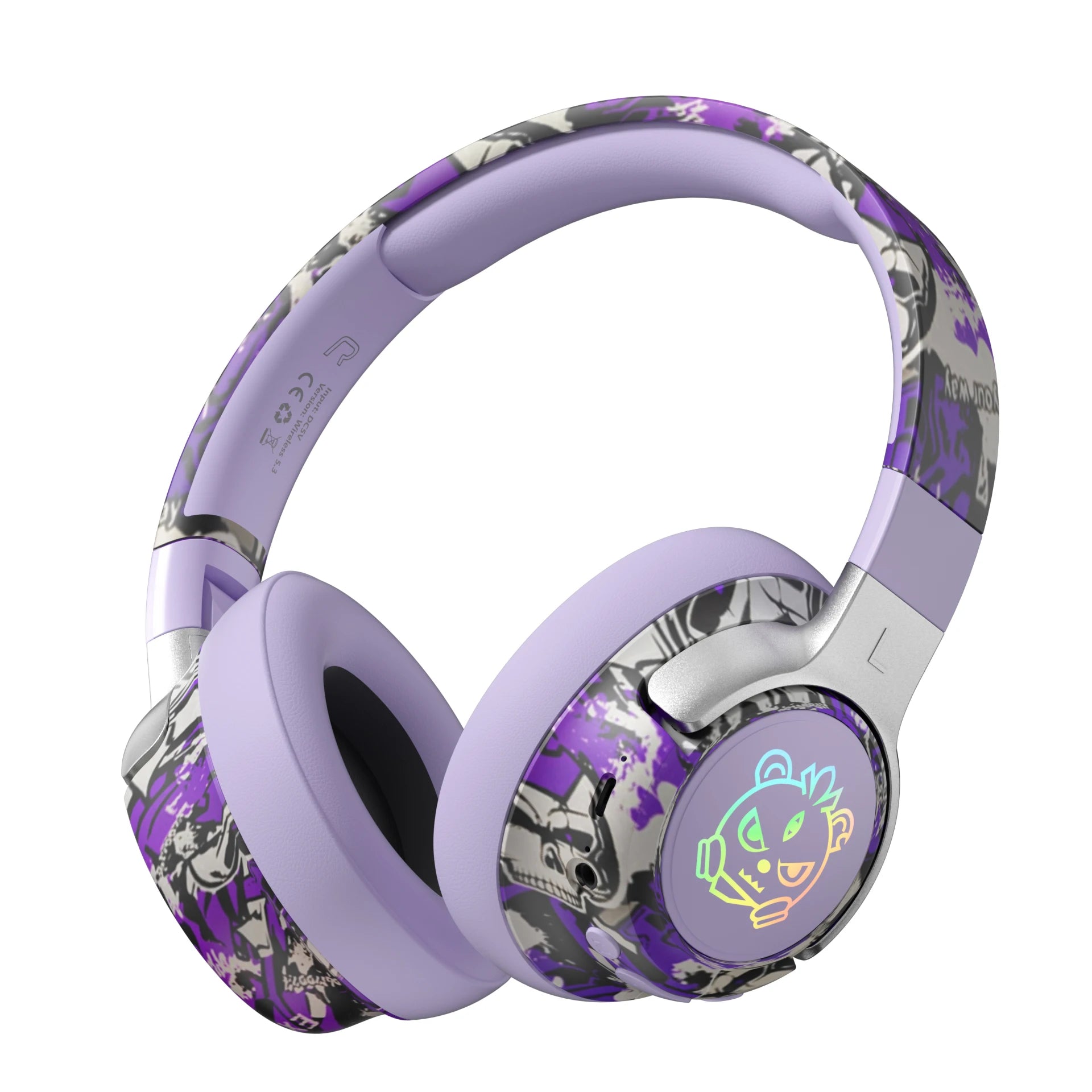 Graffiti Wireless Gaming Headphones 360° Stereo Sound, Support AUX/TF Card Mode Hi-Res Audio, Over Ear Foldable Lightweight