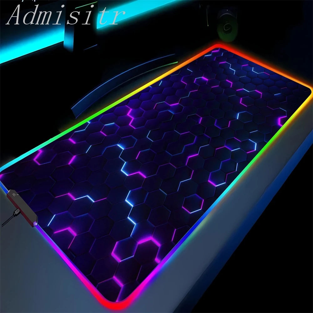 Geometry Large RGB Gamer Mousepad 40x90cm Hexagon Mouse Mat Gaming Mousepads LED Keyboard Mats Luminous Desk Pads Mouse Pad