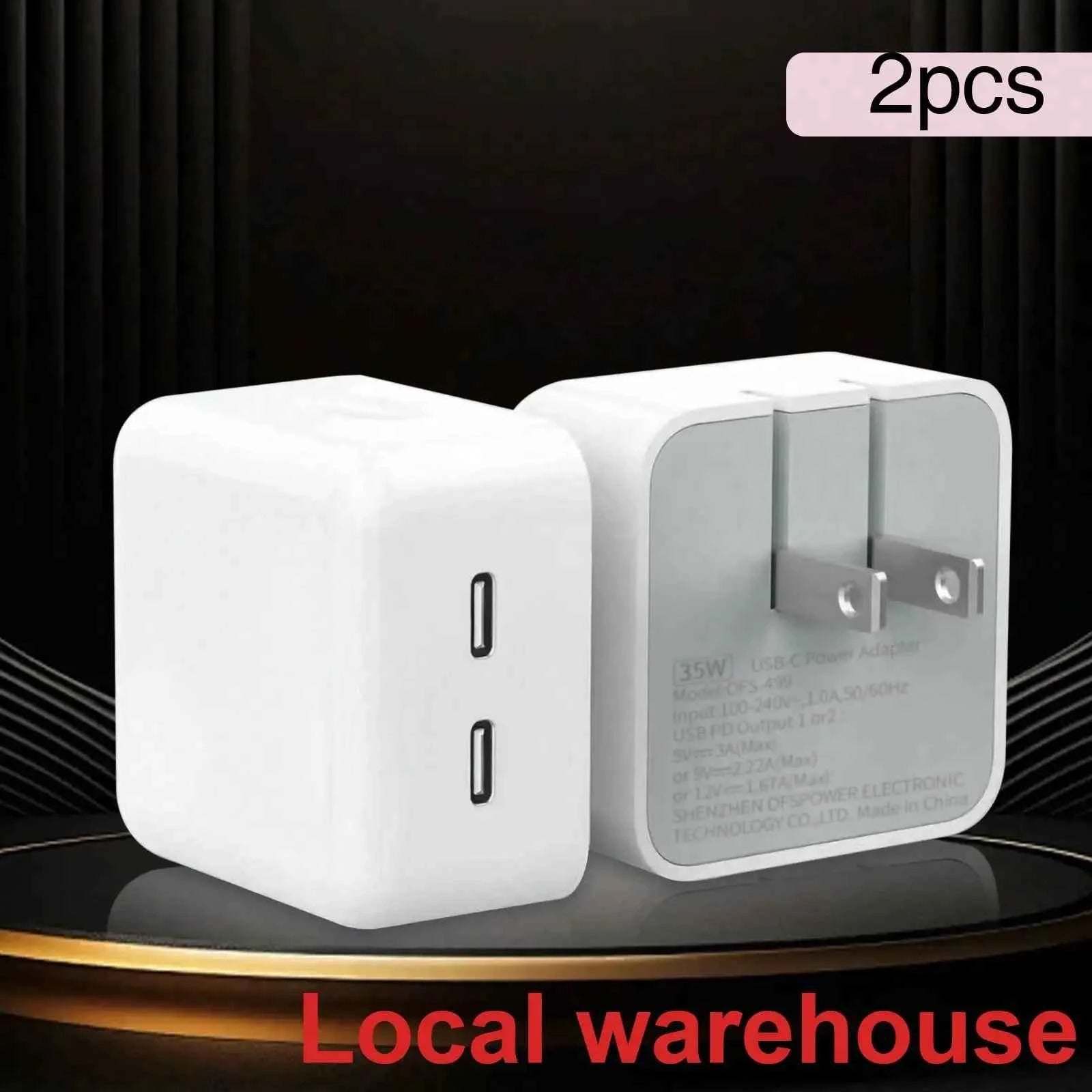 2Pcs 20W PD Dual USB C Foldable Wall Charger High Output Fast Charging Adapter for iPhone iPad Android Smartphones Home Office Use US Local Warehouse