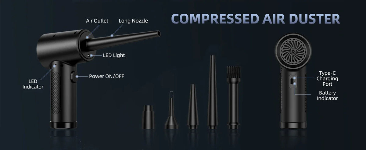 Electric Wireless Air Duster Compressed Air Blower with LED Light for Cleaning Computer Keyboard Camera Car Home
