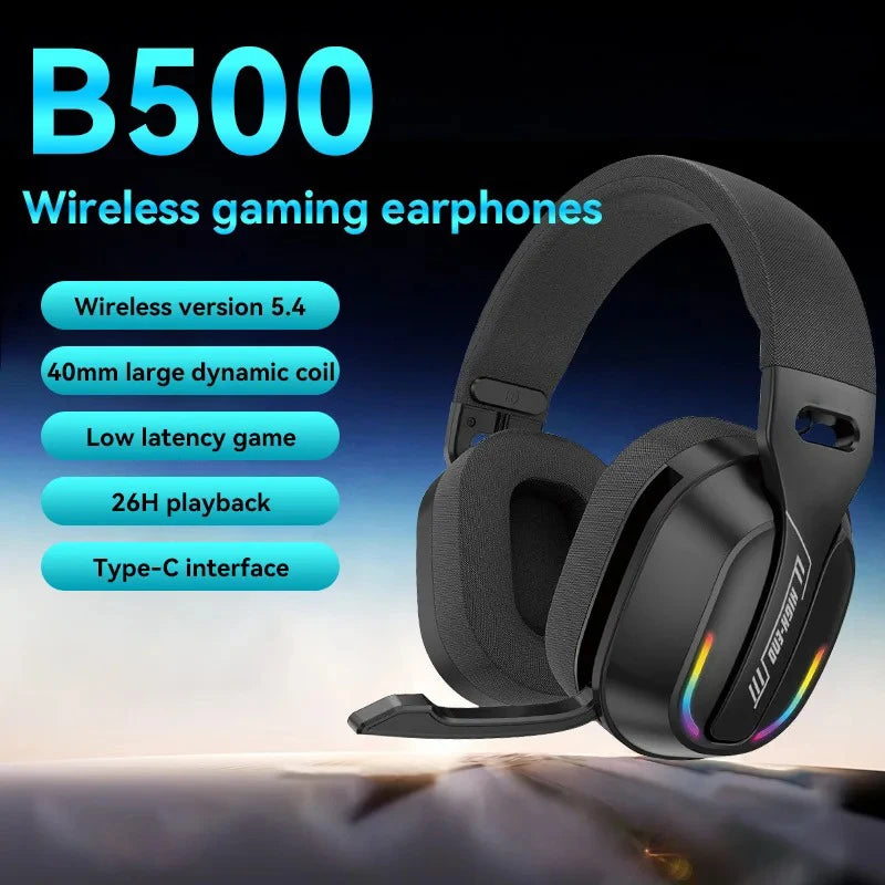 B500 Over Ear Wireless Headphones RGB Gaming Headset Bluetooth 5.4 Low Latency Deep Bass 60H Playtime for Gamer