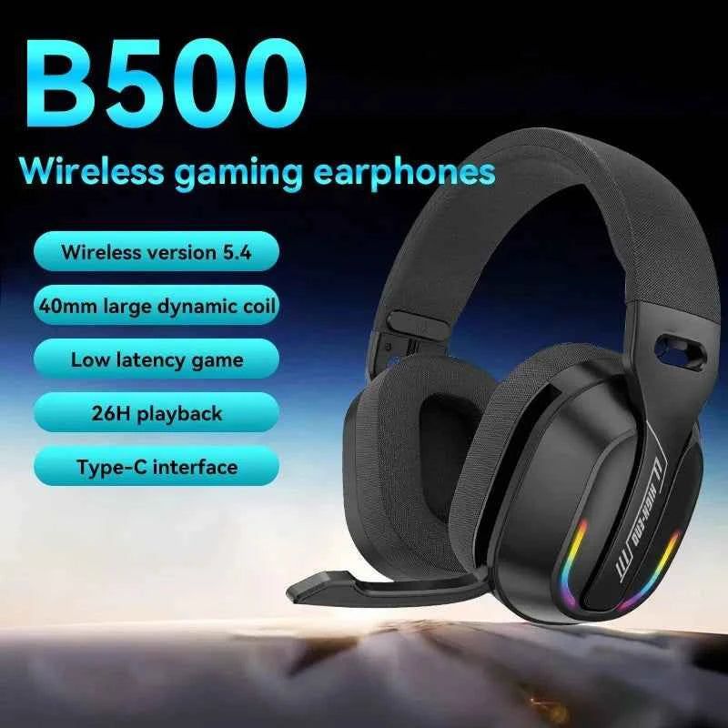 B500 Over Ear Wireless Headphones RGB Gaming Headset Bluetooth 5.4 Low Latency Deep Bass 60H Playtime for Gamer