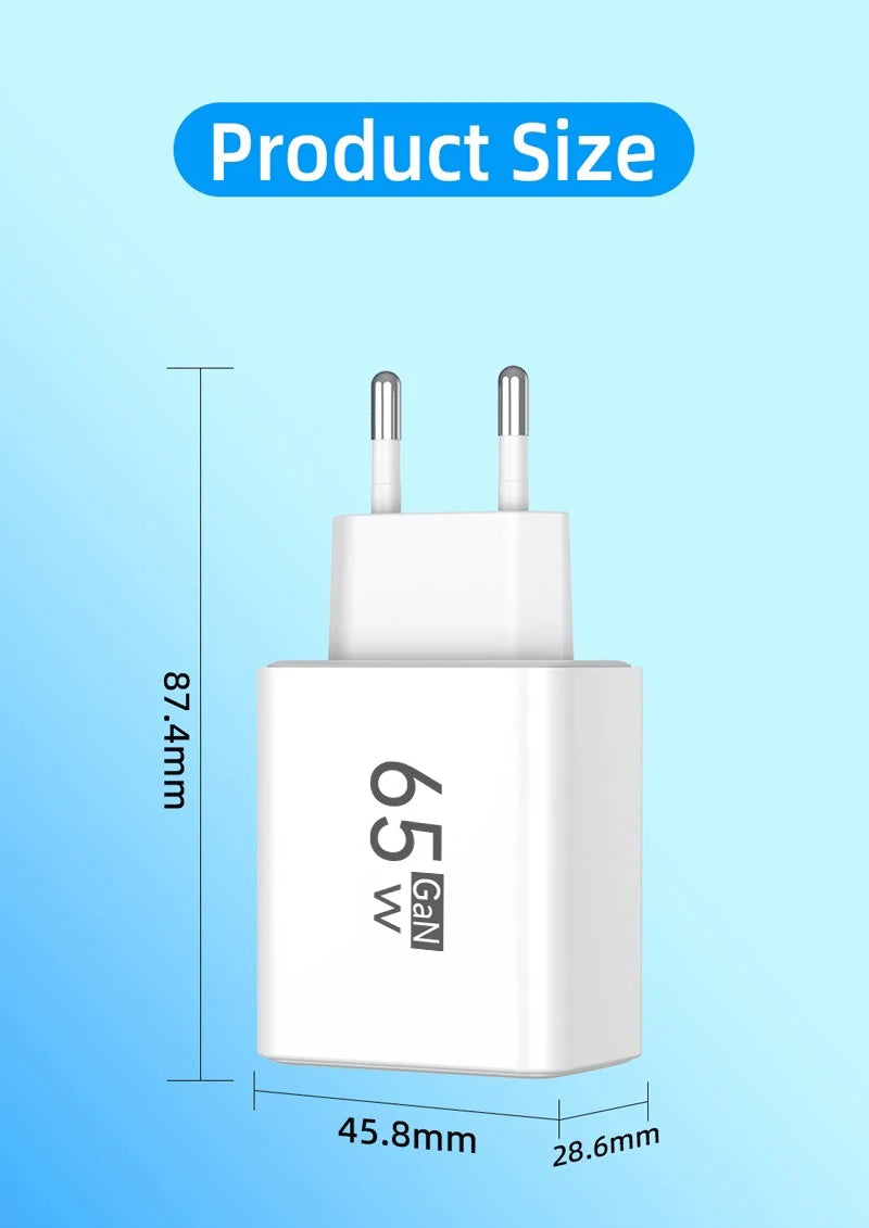 Type C USB 65W Fast Charger Mobile Phone Digital Display USB C Quick Charge 3.0 Wall Adapter For iPhone 14 Pro Oneplus Xiaomi 14
