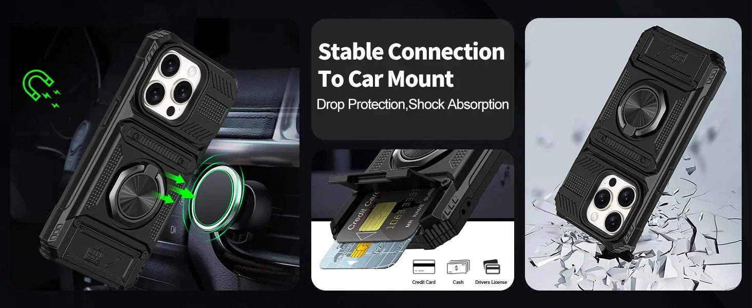 Card slot phone case for Samsung S25 Ultra Edge S23 S24 Plus FE A56 A55,with magnetic rotating ring holder, thickened shockproof
