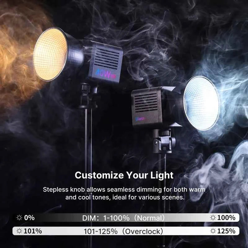 Ulanzi L024 40W RGB Video Light 3400mAh 2500-6500K CCT COB Light for Camera Outdoor Live Broadcast Full Color Photography Lamp