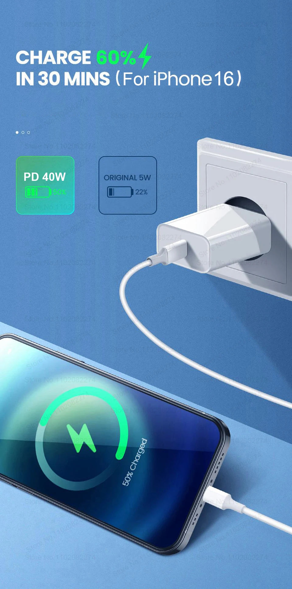 PD 40W Fast Charger For iPhone 14 13 12 11 15 16 Pro Max Phone Charger For iPhone 15 16 Plus USB C Cable Fast Charging Data Line