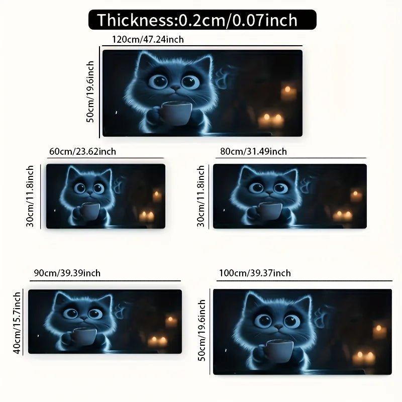1 Large Gaming Mouse Pad - Non-Slip Washable Surface, Cute Cat Holding Coffee Design, Expressive, Extra-Long Desk Mat for PC, Office, Esports - Ideal Gamer