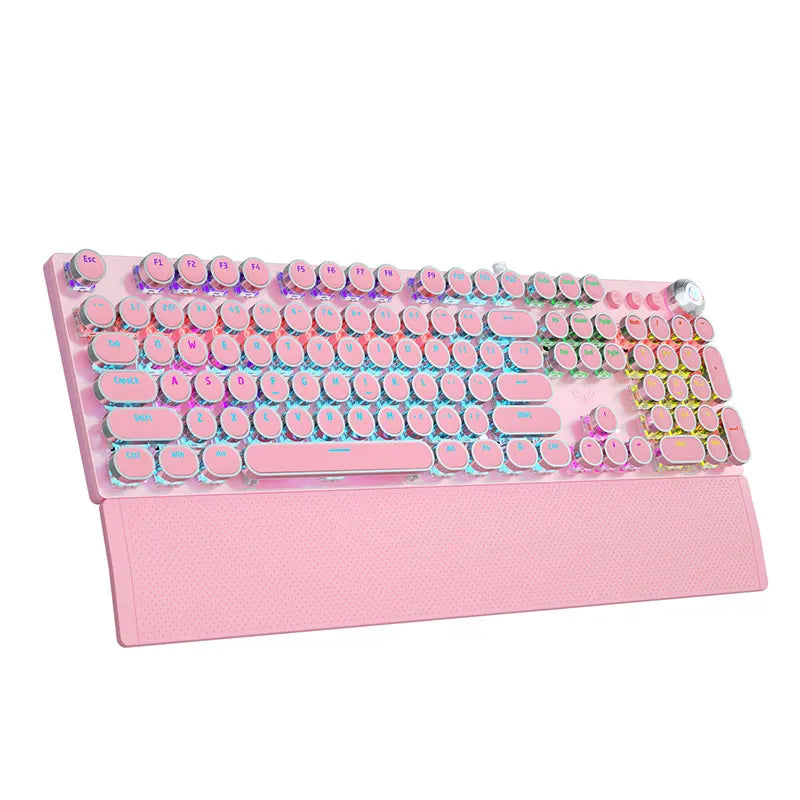 F2088 Mechanical Keyboard Round 104 keys Blue Mechanical Switch Gaming Keyboard RGB Backlit Ergonomic Design