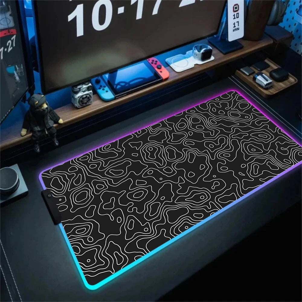 Anime Led Mouse Pad Strata Liquid White RGB Desk Carpet XL Luminescence Mouse Mat With Backlight Line Rubber anti slip Mousepad