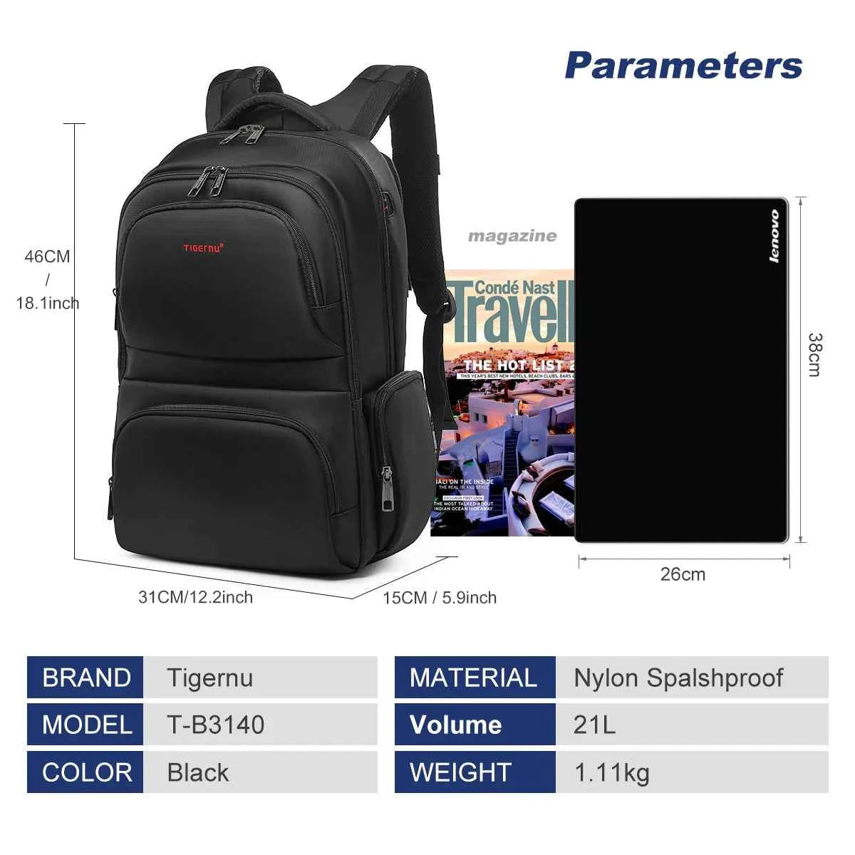 Tigernu Brand Nylon Waterproof Anti theft 15.6