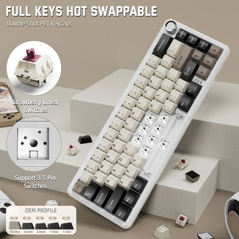 ATTACK SHARK X66 Wireless Mechanical Keyboard with Side Printed PBT Keycaps BT & 2.4G Wireless & Type -C Wired Hot-swap 16 Milli