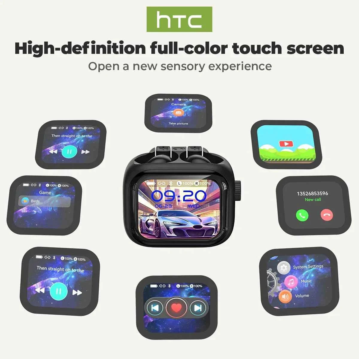 [Ultra HD Screen] HTC NE40 Earphones Bluetooth V6 TWS Sports Wireless Headphones AI Translator Earbud In-Ear Noise Reduction Mic