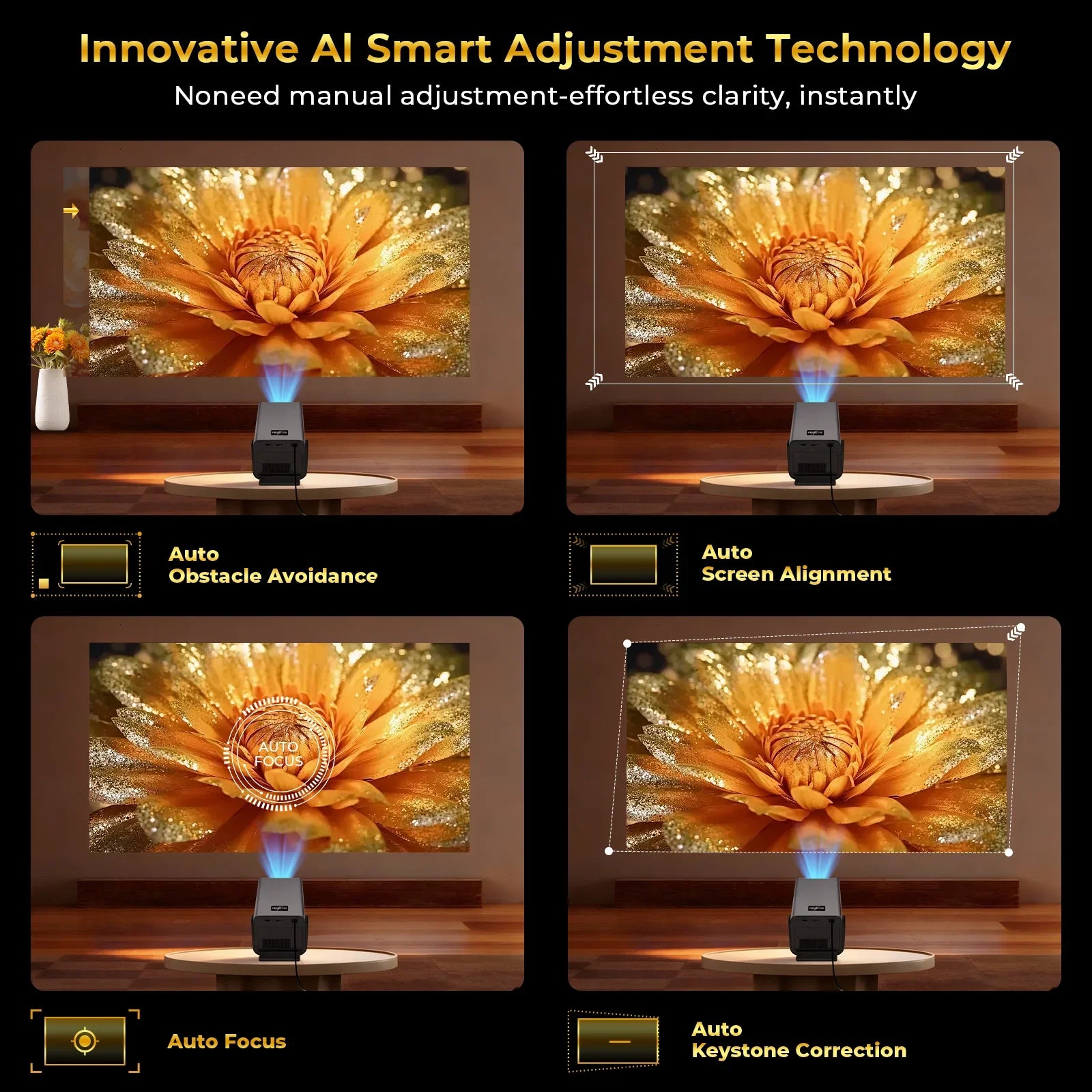 X7 Native 1080P Smart Projector 8K 4K Support/1000 ANSI/ with Android 14 OS, Compatible with Netflix YouTube, Auto Focus