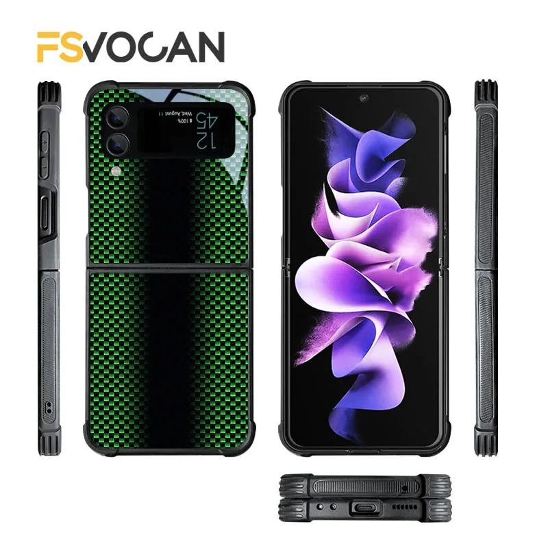 Carbon Fiber Pattern Case For Samsung Galaxy Z Flip4 Z Flip 7 6 5 3 5G 3 4 Drop Tested Protection Colorful Phone Cover Glossy