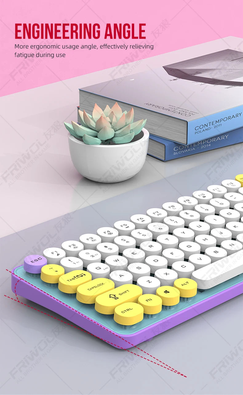 Friwol BT185 Bluetooth Wireless Keyboard Mouse Set Punk Keycap Laptop Desktop Office Mute Keyboard Mechanical Feel