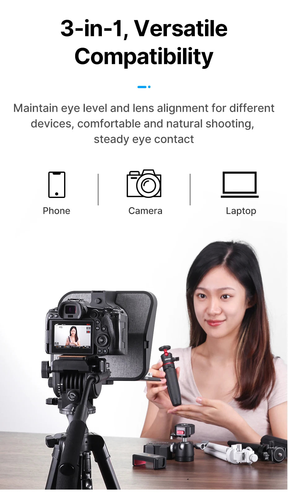 Ulanzi RT02 Teleprompter Portable Mini Collapsible Prompter for Tablets DSLR Laptop Camera Phone Live Streaming Video Recording