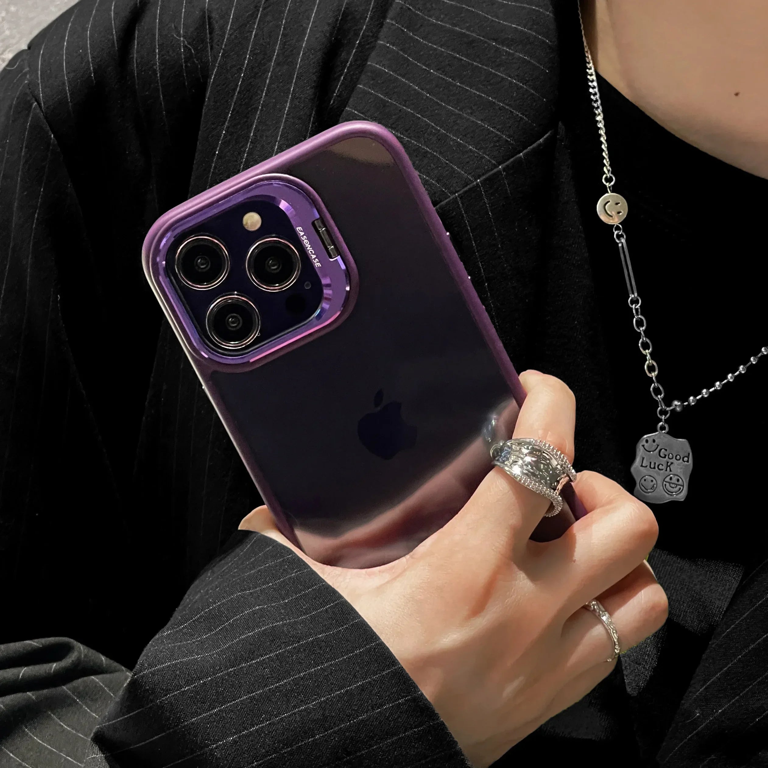 Lens Metal Ring Protector Stand Case For iPhone 15 16 14 13 12 11 Pro Max 16 Plus Camera Glass Protection Transparent Back Cover