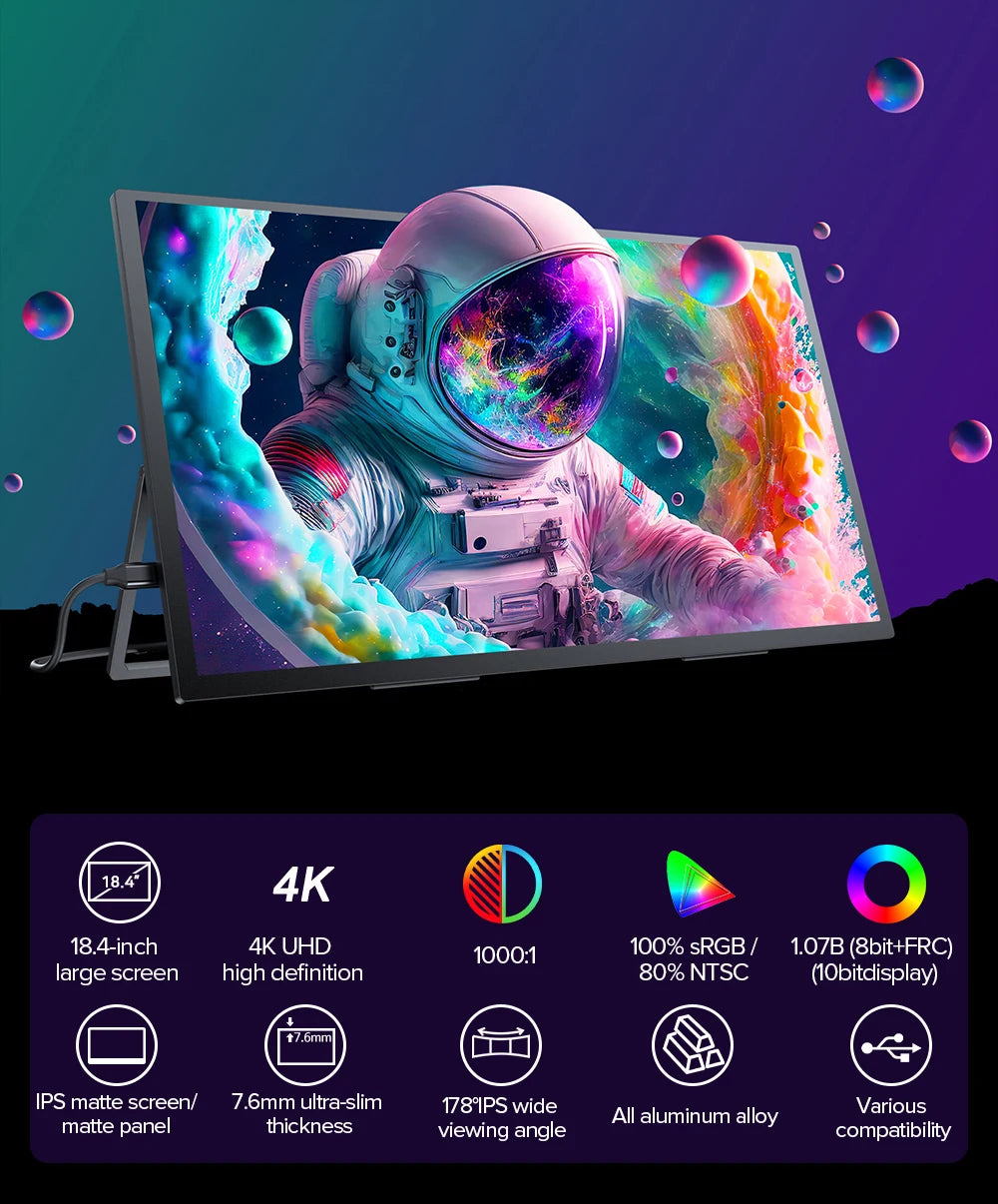 UPERFECT 18 Inch Large Gaming Monitor 4K PC Display 3840*2160  HDMI USB C With HDR FreeSync External Screen For Laptop Switch