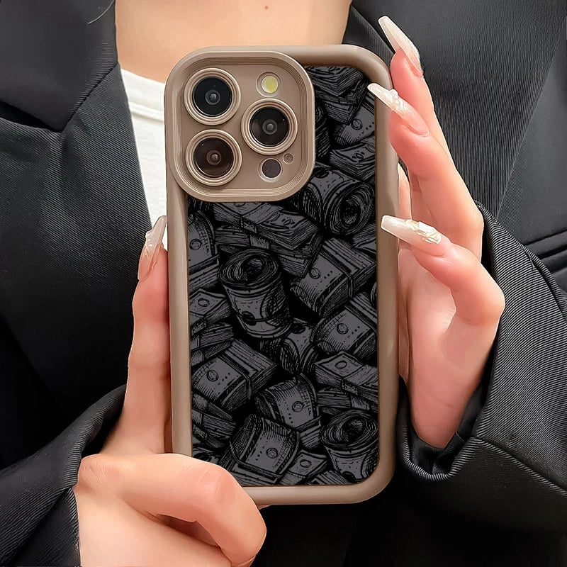 Banknote pattern phone case with soft silicone case for iPhone 16, iPhone 15 14 13 12 11 Pro Max XS X XR 7 8 15 16 Plus