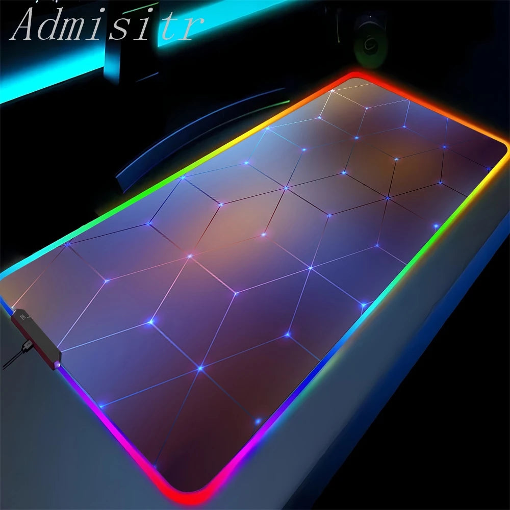 Geometry Large RGB Gamer Mousepad 40x90cm Hexagon Mouse Mat Gaming Mousepads LED Keyboard Mats Luminous Desk Pads Mouse Pad