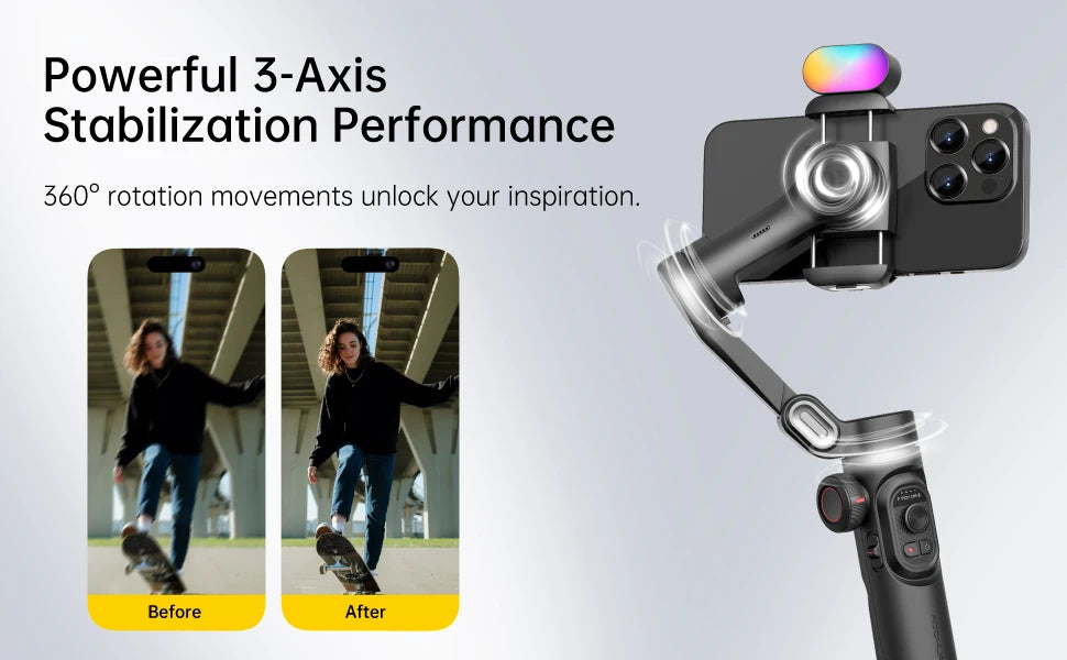 AOCHUAN Smart XE Kit Gimbal Stabilizer for Smartphone iPhone Video Recording Magnetic Fill Light 3-Axis Foldable Android Gimble