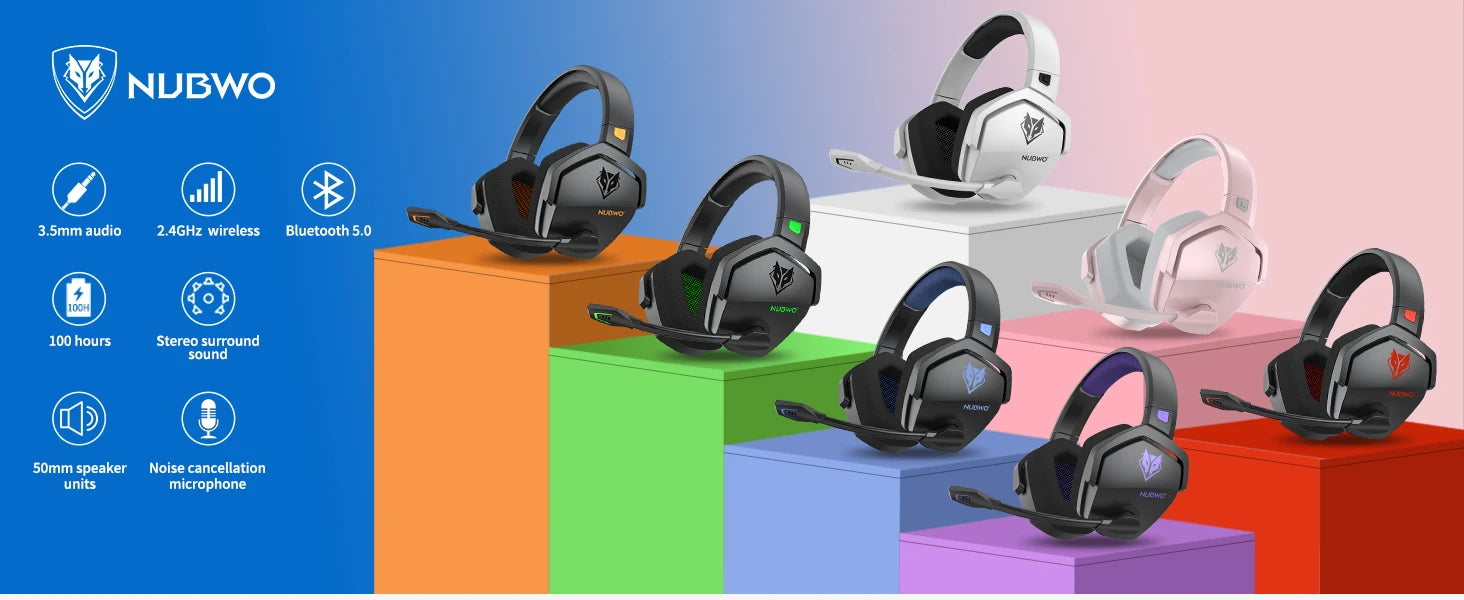 NUBWO G06 Wireless Gaming Headset – 2.4G & Bluetooth Headphones with Mic, 5ms Low Latency, 7.1 Surround Sound for PC, PS4 & PS5.
