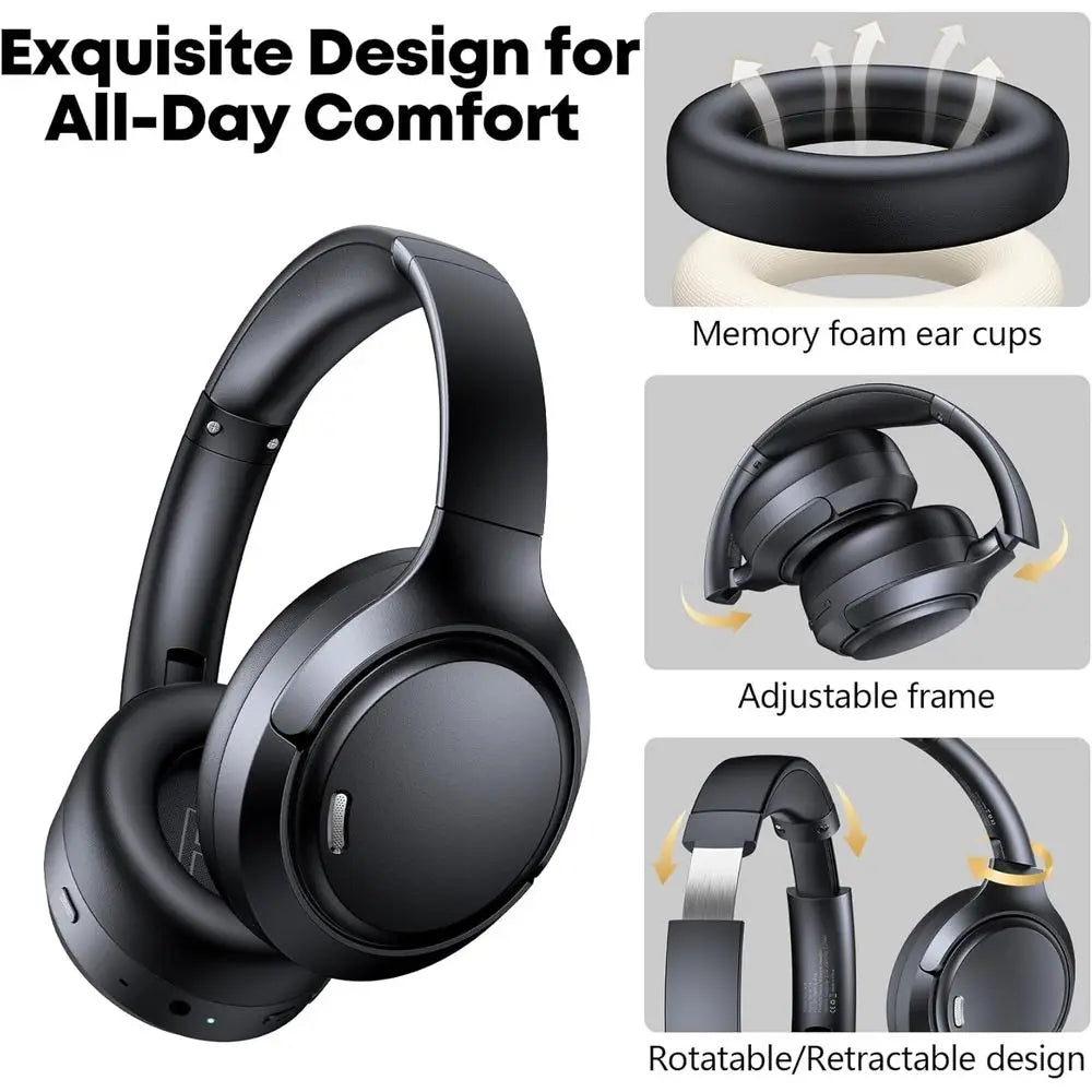 Extended Playtime Hybrid Noise Cancelling Over-Ear Bluetooth Headphones with 6 ENC Mics and Hi-Res Audio