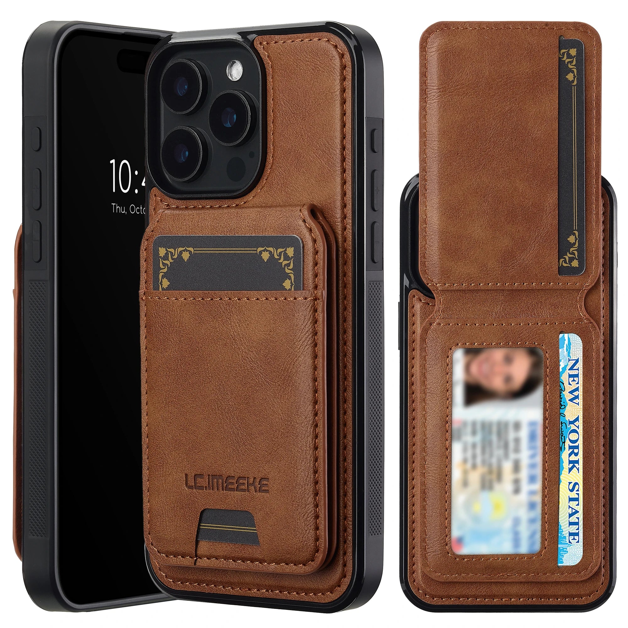 2 in 1 Detachable Leather iPhone Case with Card Pocket - Magnetic Cover for iPhone 17 pro Max 17 Air 15 14 13 12 11 pro Max