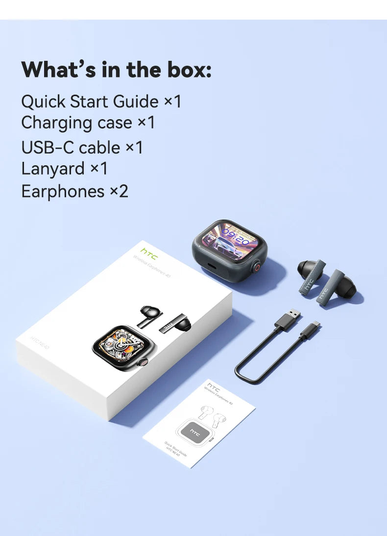 HTC NE40 TWS Wireless Earphones Bluetooth 6.0 ENC Noise Reduction Touch Control Earphones Touch Control Sports Headphones