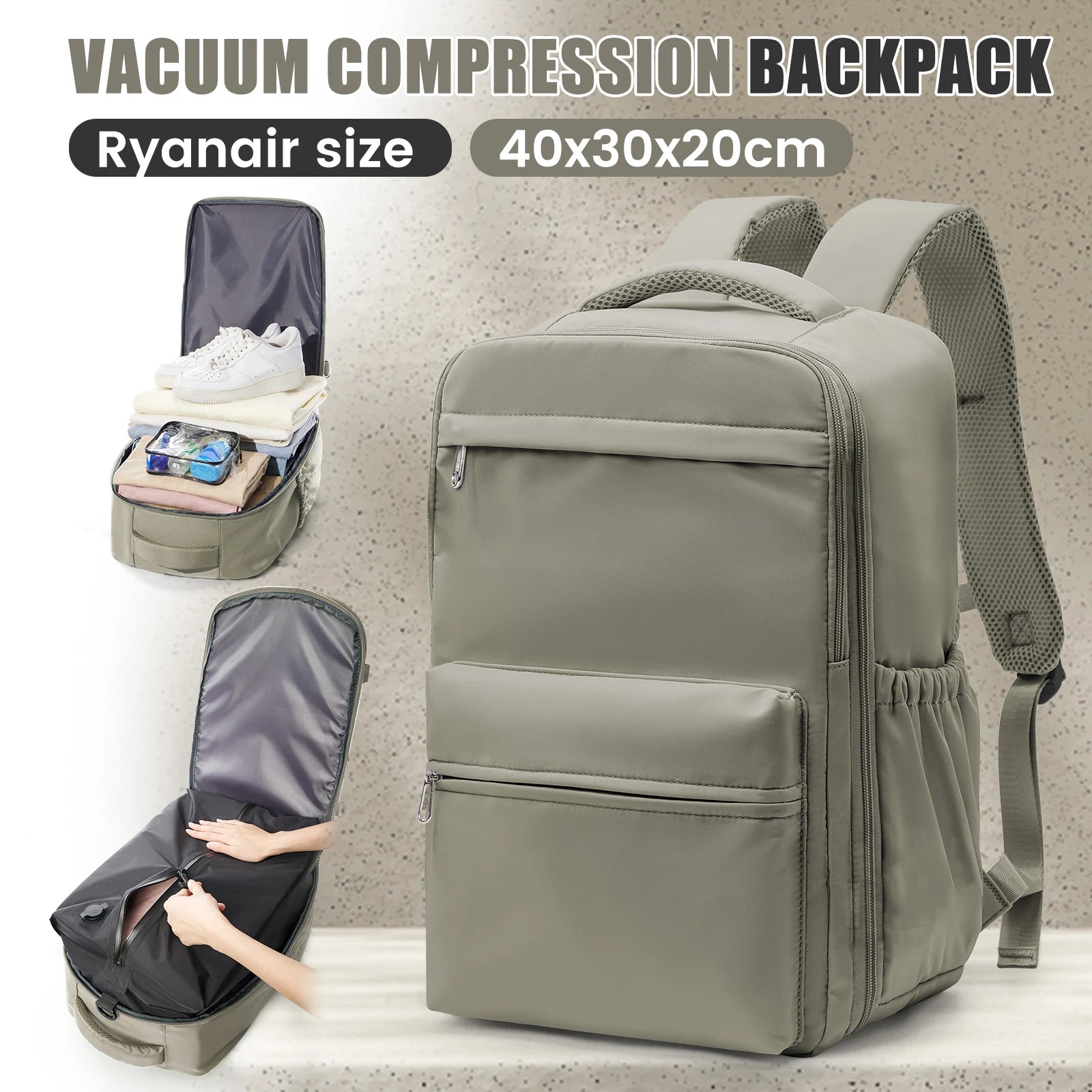 Ryanair 40x30x20 Travel Backpack – Vacuum Compression Cabin Bag with Pump, 15.6” Laptop Carry-On for Wizzair & Airline Personal Item