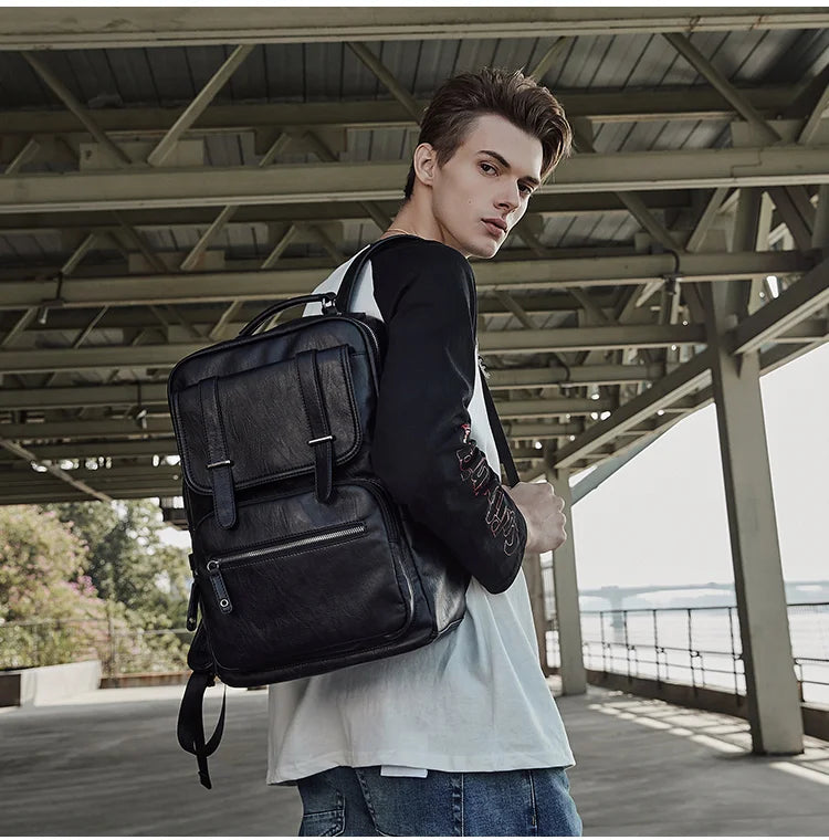 MOYYI Leather Laptop Backpack for Men Waterproof Travel Backpack Vintage Business Bag for Commuter Casual Leather Daypack