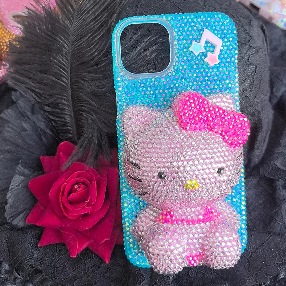 Christmas Hello Kitty Rhinestone Crystal Phone Case Chain For iPhone17 16 15 14 13 12 11Pro Max X Xs XR 7 8 Plus Transparent