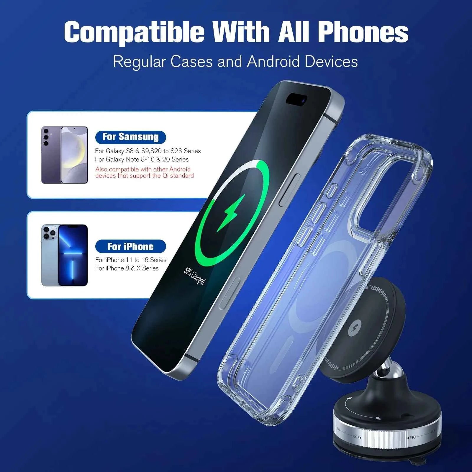 15W Strong Magnetic Car Wireless Charger Phone Holder 360° Magnet Car Mount Fast Charging for IPhone17 16 15 Samsung Android