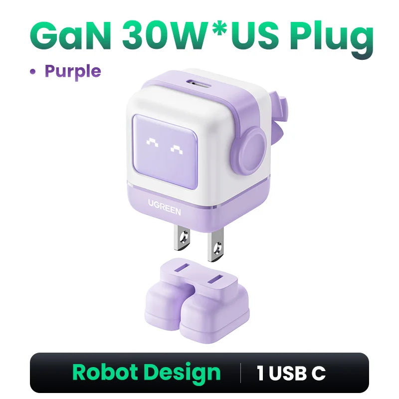 【US Plug】UGREEN 30W 65W GaN Charger Robot Design PD3.0 Fast Charger PPS for iPhone 17 16 Macbook Laptops Samsung XiaomiTablets