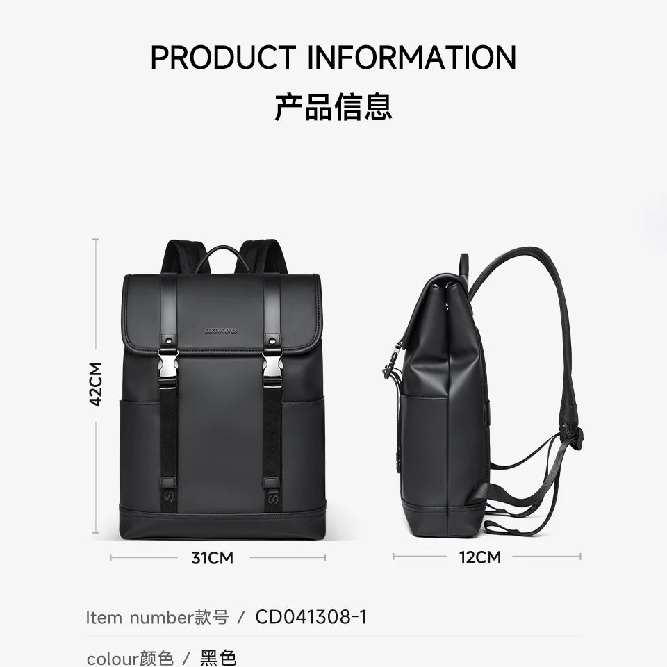 Septwolves Black Men Black Leather Backpack PU Large Capacity Best  Laptop Computer Backpack 15 Inch Travel Backpack Daily Use