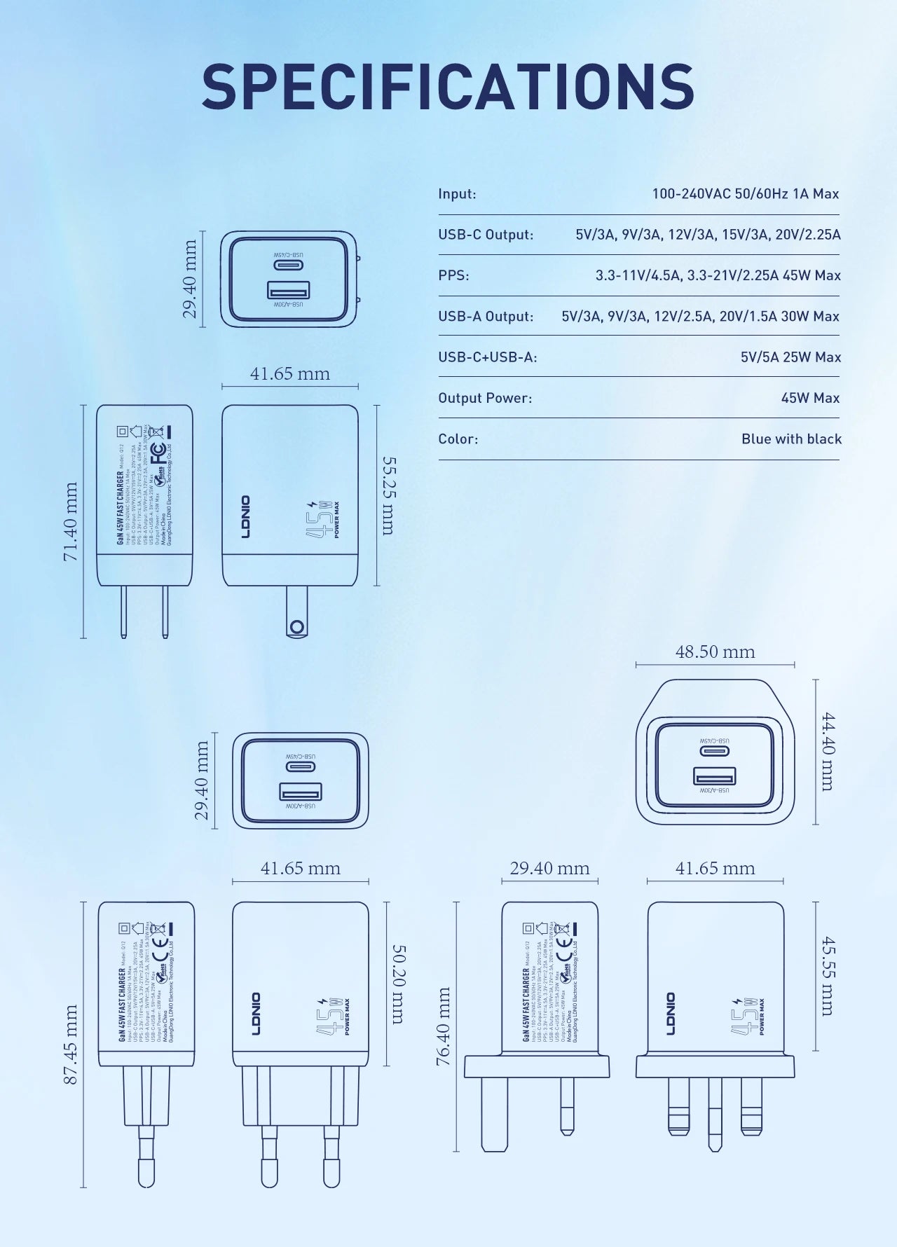 LDNIO Gan 45W Fast Charge Type-C Charger Compatible with 40W iPhone 17 pro Max Air Xiaomi Samsung Ultra - Fast Charging Adapter