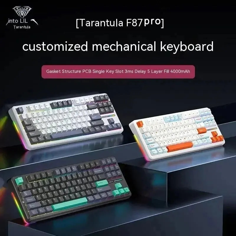 AULA F87 Pro Mechanical Keyboard 2.4g/Usb/Bluetooth Tri Mode Wireless 87 Key Rgb Pbt Gasket 5 Layer Silencing Full Key No Impact - WinSupport Tech