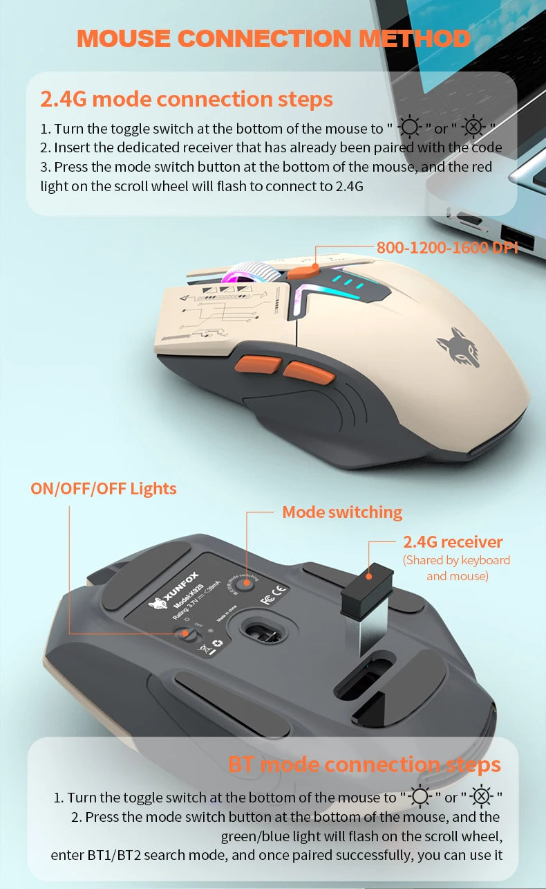 XUNFOX K920Wireless dual-mode Bluetooth keyboard and mouse set game office laptop universal keyboard and mouse