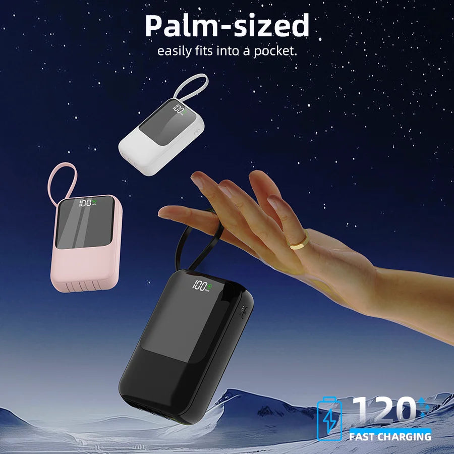 10000mAh Portable Power Bank for Universal Devices Super Fast Charging with Built-in Cable Large Capacity Power Bank for iPhone Samsung Huawei Xiaomi