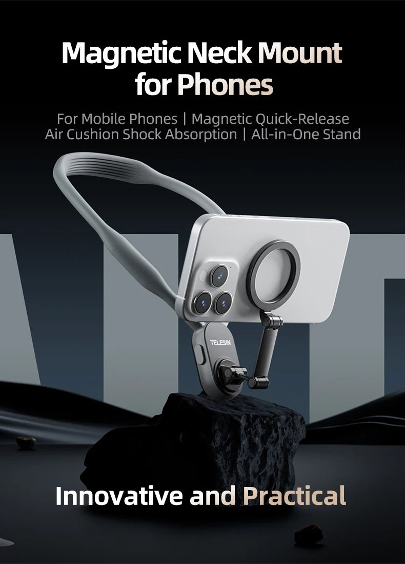 TELESIN Silicone Magnetic Neck Mount Quick Release Phone Stand Universal Compatible with iPhone MagSafe Samsung Huawei Xiaomi