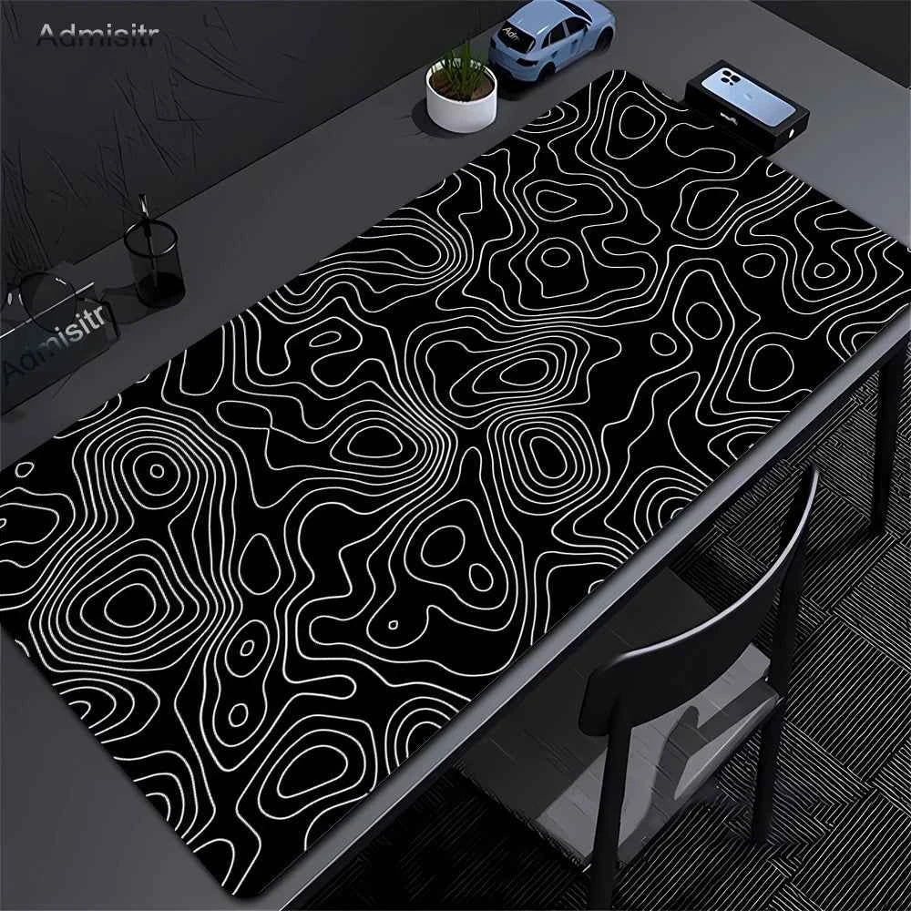 XXL Desk Mat Black And White Strata Liquid Mousepad Large Abstract Mouse Pad Gaming Deskmat With Lockedge Office Non-slip Carpet