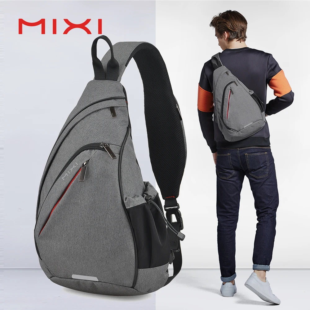 Mixi One Shoulder Backpack Crossbody Sling Bag – USB Charging Sports Travel Bag for Men & Women, Lightweight Cycling & School Backpack