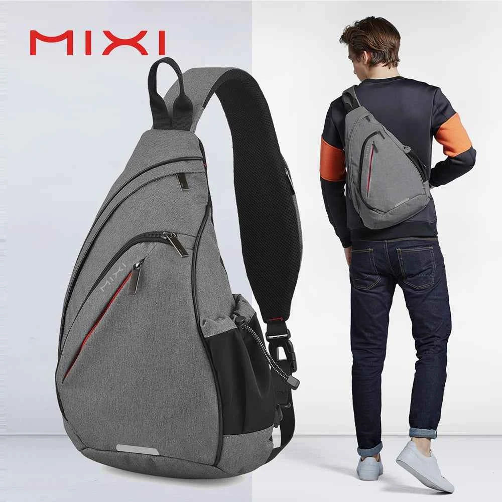 Mixi One Shoulder Backpack Crossbody Sling Bag – USB Charging Sports Travel Bag for Men & Women, Lightweight Cycling & School Backpack