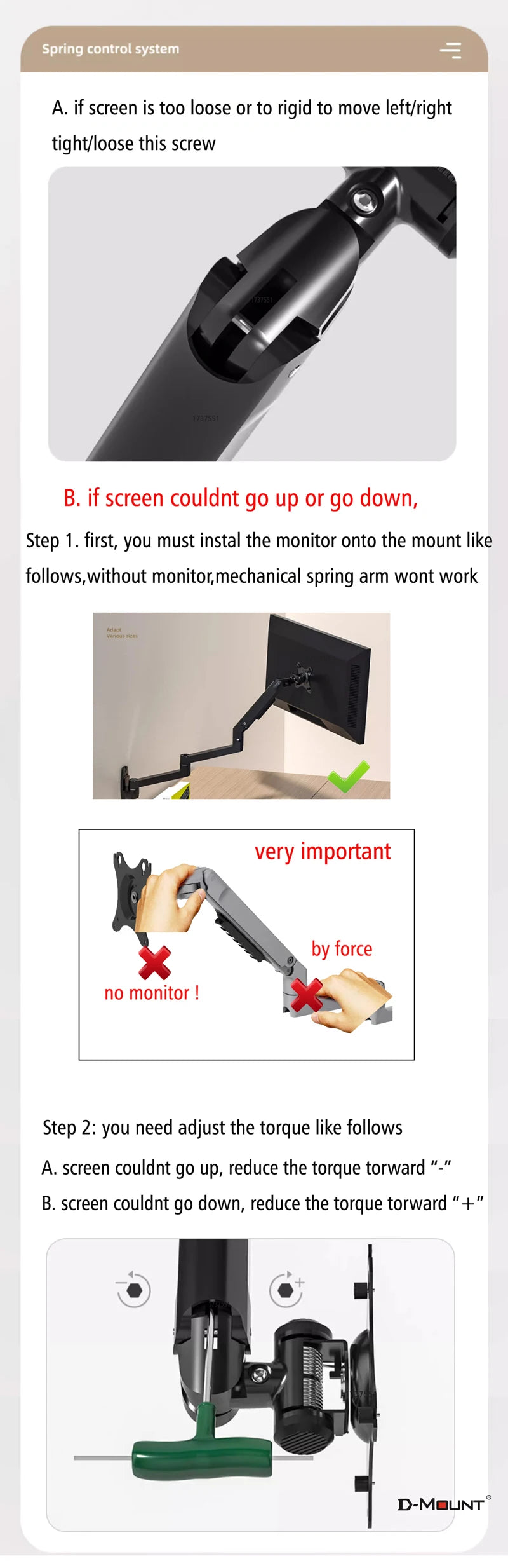 DL-7013 17-32' Mechanical Spring Aluminum Steel LCD Monitor Mount TV Wall Bracket Mount Long Arm 840mm 2-10kg VESA 100x100