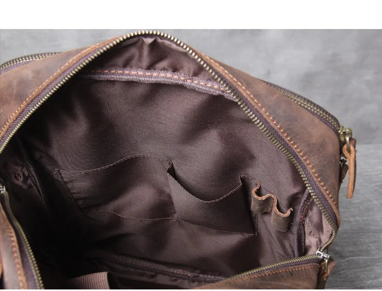 Vintage Crazy Horse Genuine Leather Backpack Men Bagpack Cowhide Hiking Backpack 17