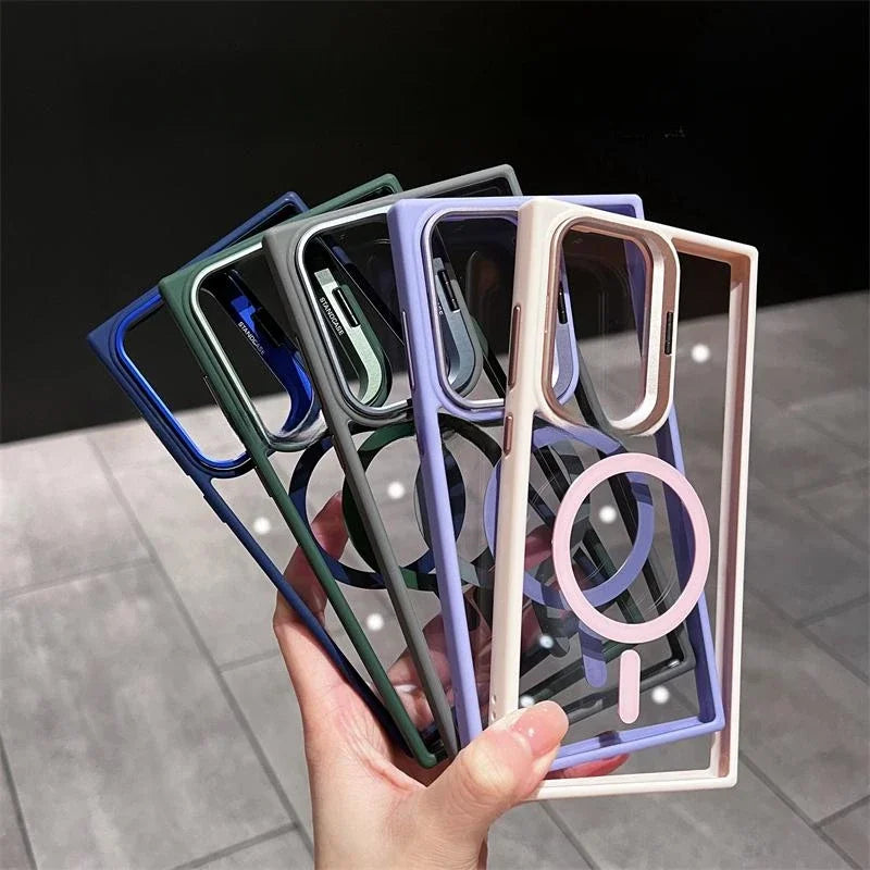 For Magsafe Hidden Holder Clear Case For Samsung Galaxy S26 S25 S24 Ultra Plus S23 FE Shockproof Magnetic Wirelesss Charge Cover