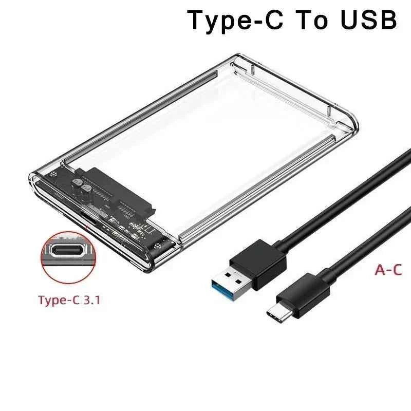 USB 3.0/Type C HDD Enclosure 2.5 inch SATA SSD External Hard Drive Case with 5Gbps Transfer Speed Clear Hard disk Case Tool-Free