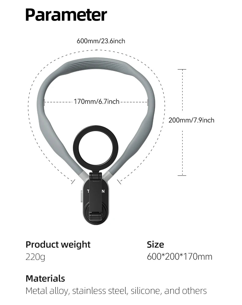 TELESIN Silicone Magnetic Neck Mount Quick Release Phone Stand Universal Compatible with iPhone MagSafe Samsung Huawei Xiaomi
