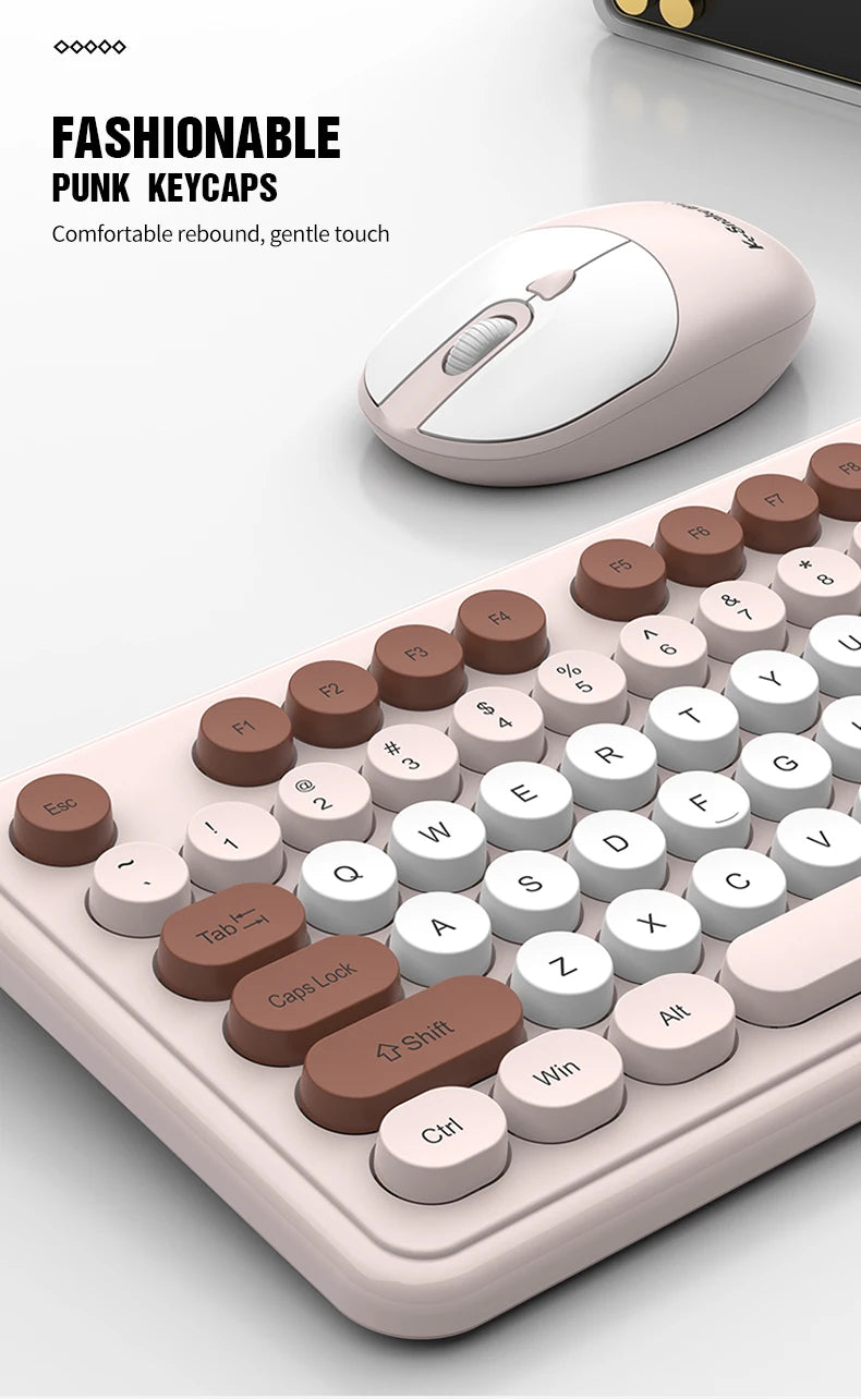 K-Snake WK200 Wireless Keyboard Mouse Set Cute Punk Keycap USB Wireless Business Keyboard Mouse Set Laptop Typing Office