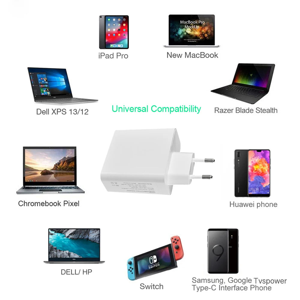 65W 20V 3.25A USB Type C PD Charger USB C Power Laptop Adapter for Macbook Pro ASUS Huawei Lenovo Matebook HP DELL XPS Notebooks
